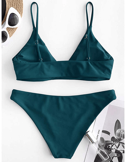 ZAFUL Women's Solid Spaghetti Strap Bralette Bikini Set Two Piece Swimsuit Apparel & Accessories > Clothing > Swimwear ZAFUL   