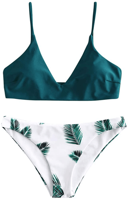 ZAFUL Women's Solid Spaghetti Strap Bralette Bikini Set Two Piece Swimsuit Apparel & Accessories > Clothing > Swimwear ZAFUL X-blue Large 