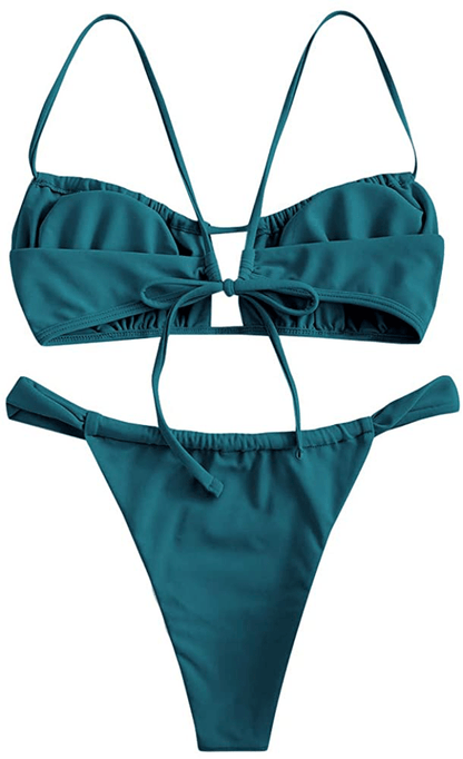 ZAFUL Women's Spaghetti Strap Cutout Keyhole Ruched Tie Cami Bikini Set Swimsuit Apparel & Accessories > Clothing > Swimwear ZAFUL   