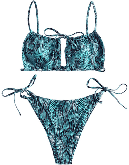 ZAFUL Women's Spaghetti Strap Cutout Keyhole Ruched Tie Cami Bikini Set Swimsuit Apparel & Accessories > Clothing > Swimwear ZAFUL E-snake Medium 