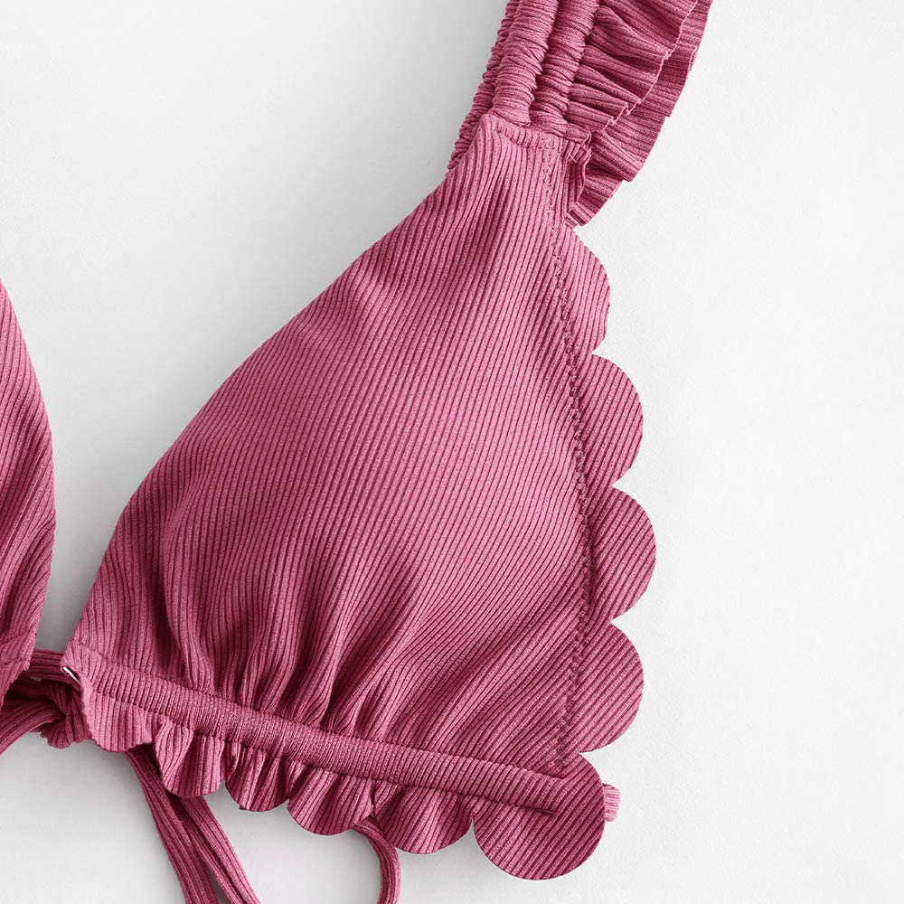 ZAFUL Women's Spaghetti Strap Tie Back Ruffle Triangle Bikini Set Swimsuit Apparel & Accessories > Clothing > Swimwear ZAFUL   