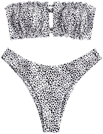 ZAFUL Women's Strapless Ribbed Tie Back Ruffle Cutout Bandeau Bikini Set Swimsuit Apparel & Accessories > Clothing > Swimwear ZAFUL T-dot Medium 
