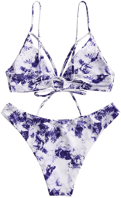 ZAFUL Women's Strappy Lace Up Cut Out High Leg Bikini Set Two Piece Swimsuit Apparel & Accessories > Clothing > Swimwear ZAFUL   