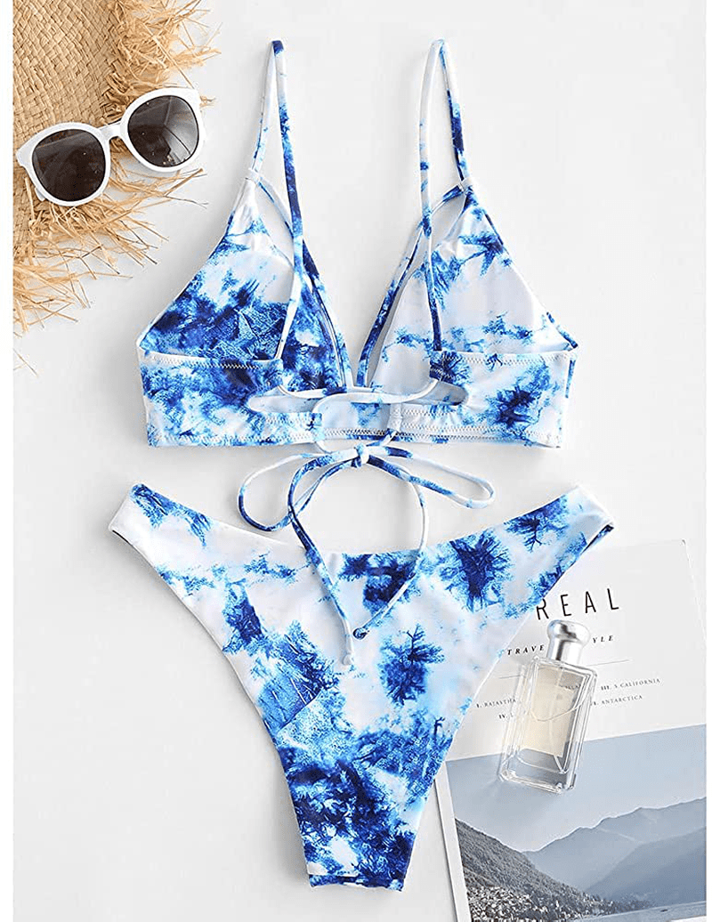 ZAFUL Women's Strappy Lace Up Cut Out High Leg Bikini Set Two Piece Swimsuit Apparel & Accessories > Clothing > Swimwear ZAFUL   