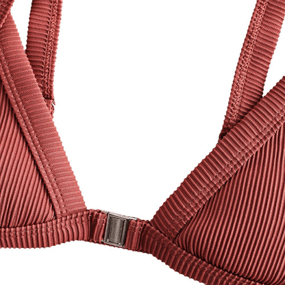 ZAFUL Women's Straps Textured Ribbed Front Closure High Cut Bikini Set Swimsuit Apparel & Accessories > Clothing > Swimwear ZAFUL   