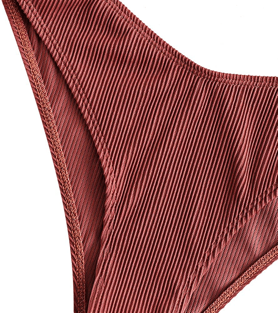 ZAFUL Women's Straps Textured Ribbed Front Closure High Cut Bikini Set Swimsuit Apparel & Accessories > Clothing > Swimwear ZAFUL   