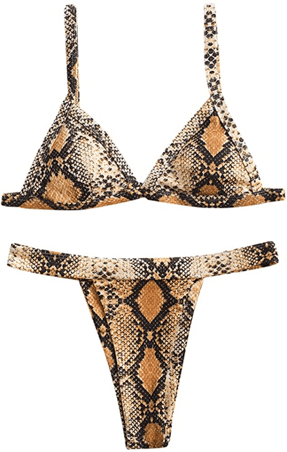 ZAFUL Women's Straps Textured Ribbed Front Closure High Cut Bikini Set Swimsuit Apparel & Accessories > Clothing > Swimwear ZAFUL A-coffee Small 