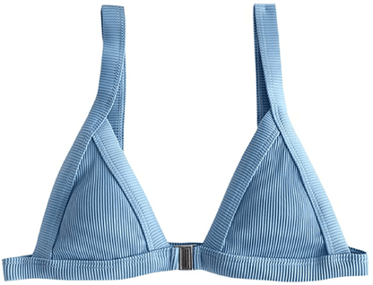 ZAFUL Women's Straps Textured Ribbed Front Closure High Cut Bikini Set Swimsuit Apparel & Accessories > Clothing > Swimwear ZAFUL Z-top-silk Blue Large 