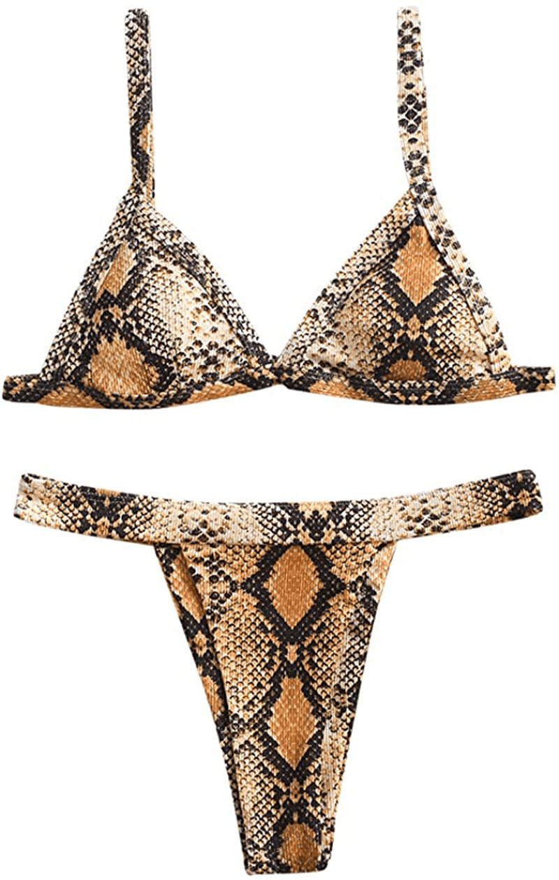 ZAFUL Women's Straps Textured Ribbed Front Closure High Cut Bikini Set Swimsuit Apparel & Accessories > Clothing > Swimwear ZAFUL A-coffee Small 