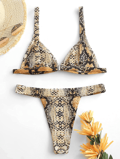 ZAFUL Women's Straps Textured Ribbed Front Closure High Cut Bikini Set Swimsuit Apparel & Accessories > Clothing > Swimwear ZAFUL   