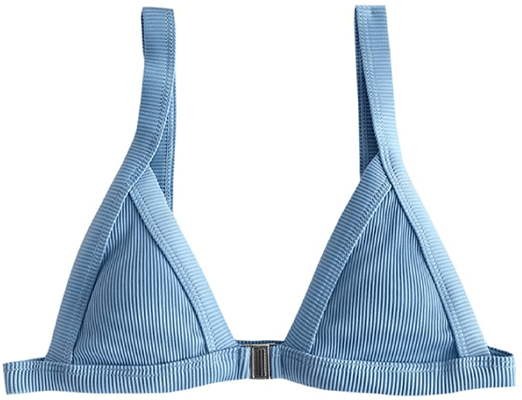ZAFUL Women's Straps Textured Ribbed Front Closure High Cut Bikini Set Swimsuit Apparel & Accessories > Clothing > Swimwear ZAFUL Z-top-silk Blue Large 