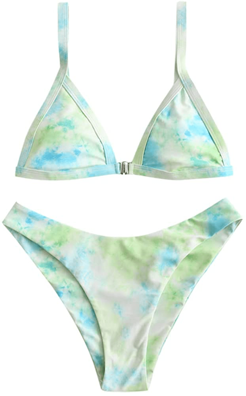 ZAFUL Women's Straps Textured Ribbed Front Closure High Cut Bikini Set Swimsuit Apparel & Accessories > Clothing > Swimwear ZAFUL Zb-mint Green Small 