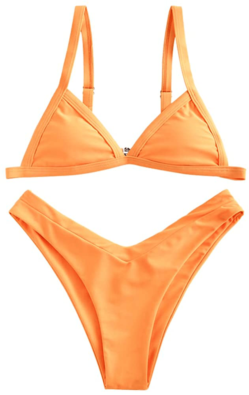 ZAFUL Women's Straps Textured Ribbed Front Closure High Cut Bikini Set Swimsuit Apparel & Accessories > Clothing > Swimwear ZAFUL Zc-light Salmon Small 