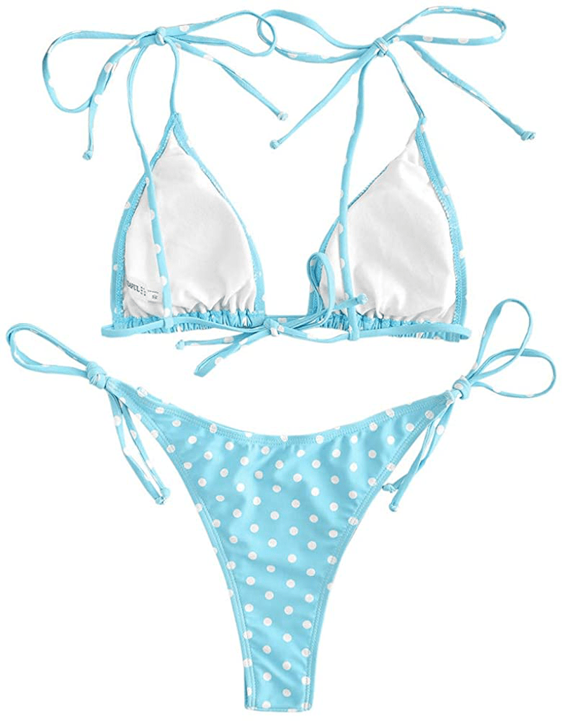 ZAFUL Women's Swimsuit Halter Ribbed Polka Dot Tie Dye String Bathing Suit Bikini Set Apparel & Accessories > Clothing > Swimwear ZAFUL   