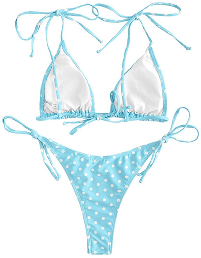 ZAFUL Women's Swimsuit Halter Ribbed Polka Dot Tie Dye String Bathing Suit Bikini Set Apparel & Accessories > Clothing > Swimwear ZAFUL   