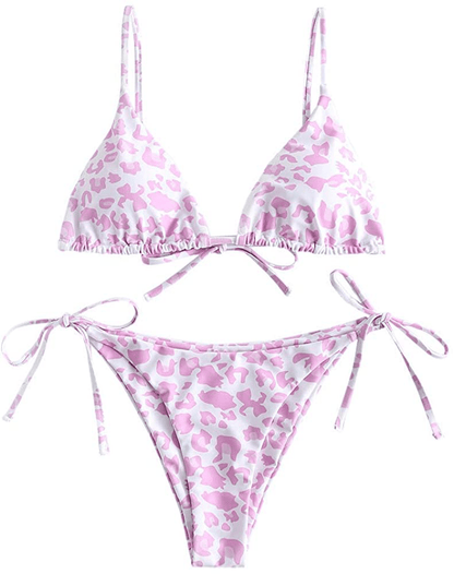 ZAFUL Women's Swimsuit Halter Ribbed Polka Dot Tie Dye String Bathing Suit Bikini Set Apparel & Accessories > Clothing > Swimwear ZAFUL M-light Pink Medium 