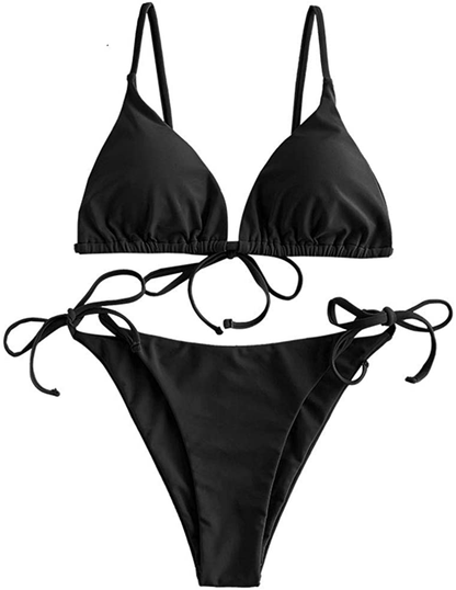 ZAFUL Women's Swimsuit Halter Ribbed Polka Dot Tie Dye String Bathing Suit Bikini Set Apparel & Accessories > Clothing > Swimwear ZAFUL K-black Small 