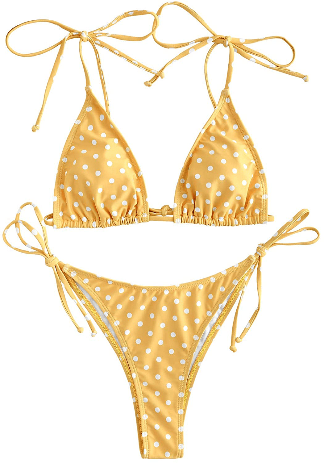ZAFUL Women's Swimsuit Halter Ribbed Polka Dot Tie Dye String Bathing Suit Bikini Set Apparel & Accessories > Clothing > Swimwear ZAFUL A-rubber Ducky Yellow Small 