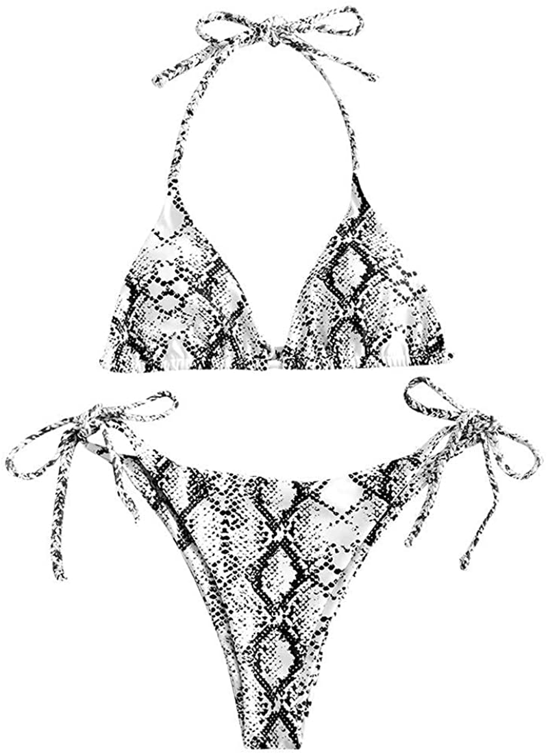 ZAFUL Women's Swimsuit Halter Ribbed Polka Dot Tie Dye String Bathing Suit Bikini Set Apparel & Accessories > Clothing > Swimwear ZAFUL J-white Large 