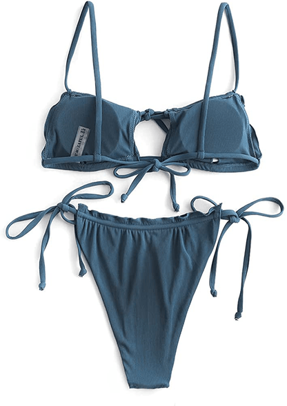 ZAFUL Women's Tie Cutout Keyhole Cami String Bikini Set Two Piece Swimsuit Apparel & Accessories > Clothing > Swimwear ZAFUL   