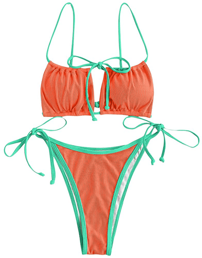 ZAFUL Women's Tie Cutout Keyhole Cami String Bikini Set Two Piece Swimsuit Apparel & Accessories > Clothing > Swimwear ZAFUL B-bright Orange Large 