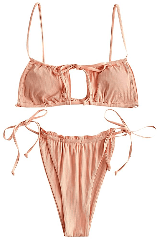 ZAFUL Women's Tie Cutout Keyhole Cami String Bikini Set Two Piece Swimsuit Apparel & Accessories > Clothing > Swimwear ZAFUL A-light Orange Small 