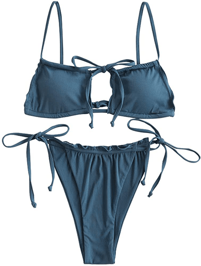 ZAFUL Women's Tie Cutout Keyhole Cami String Bikini Set Two Piece Swimsuit Apparel & Accessories > Clothing > Swimwear ZAFUL A-blue Small 