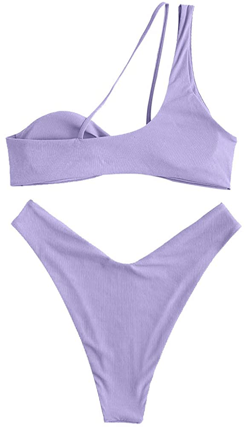 ZAFUL Women's Tie Dye Ribbed O Ring Lace Up Tie Side Bandeau Bikini Set Swimsuit