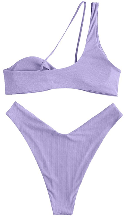 ZAFUL Women's Tie Dye Ribbed O Ring Lace Up Tie Side Bandeau Bikini Set Swimsuit