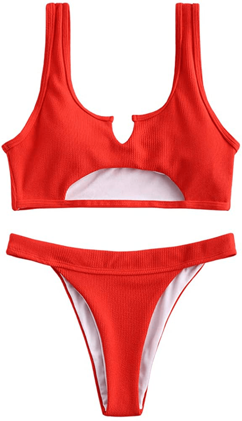 ZAFUL Women's Tie Dye V-Notch Cutout High Cut Bikini Set Two Piece Swimsuit Apparel & Accessories > Clothing > Swimwear ZAFUL B-bright Orange Medium 