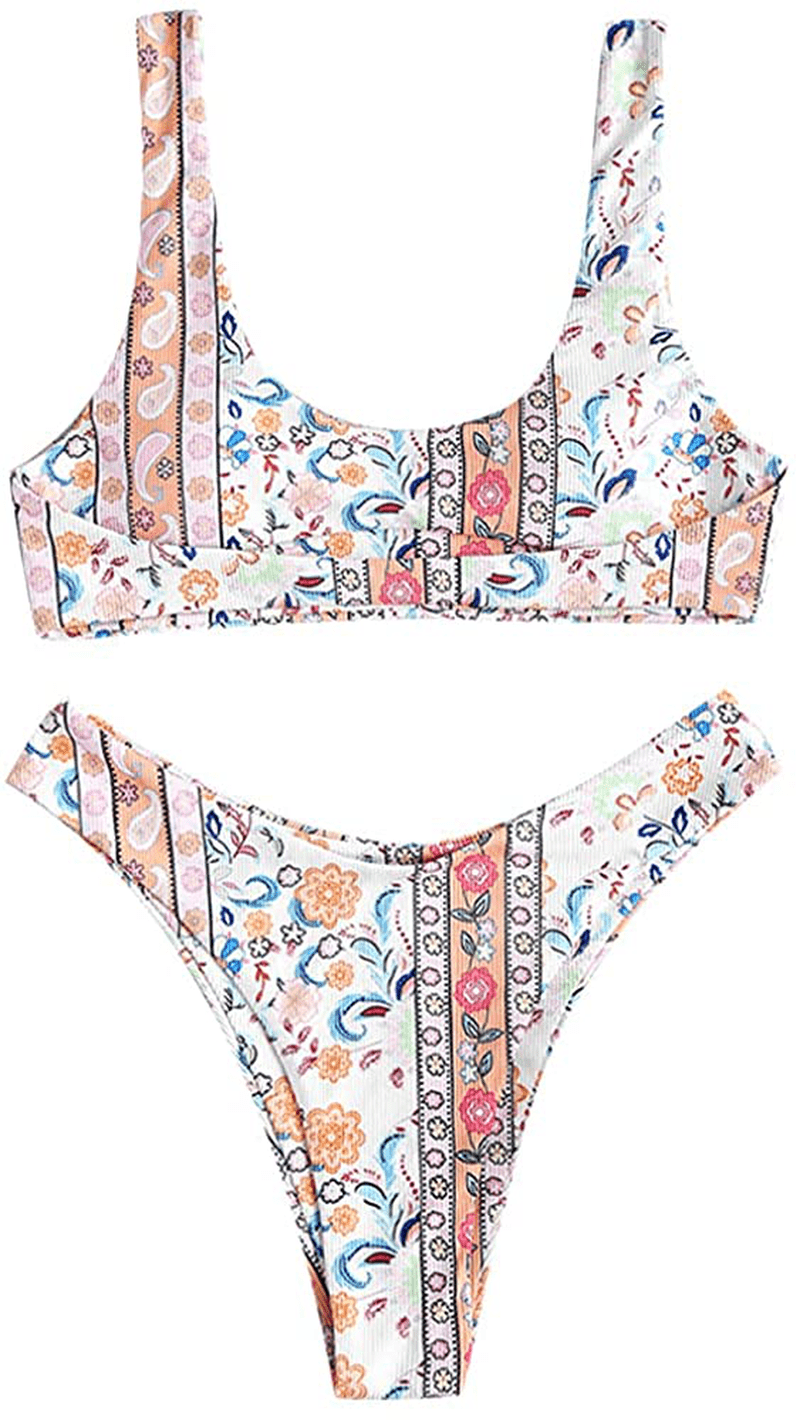 ZAFUL Women's Tie Dye V-Notch Cutout High Cut Bikini Set Two Piece Swimsuit Apparel & Accessories > Clothing > Swimwear ZAFUL M-light Orange Large 