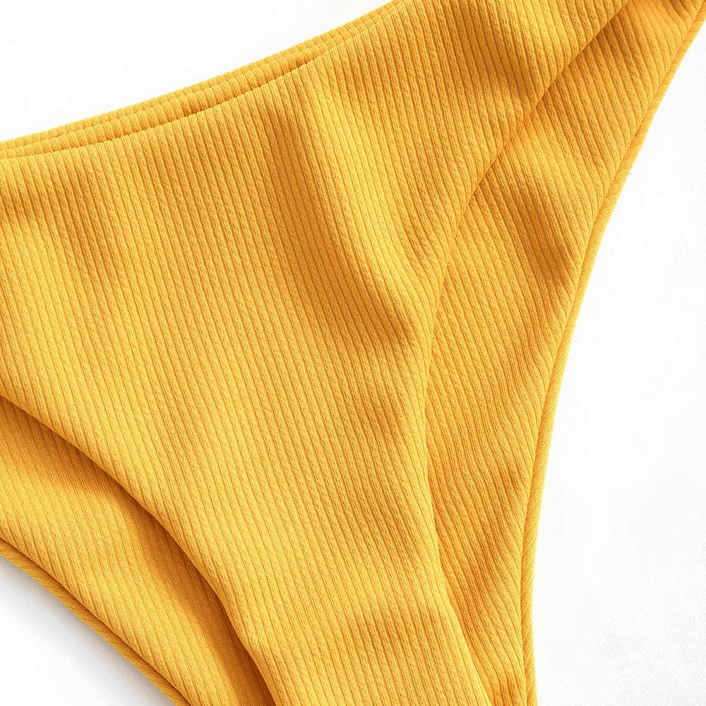 ZAFUL Women's V-Wire Padded Ribbed High Cut Cami Bikini Set Two Piece Swimsuit Apparel & Accessories > Clothing > Swimwear ZAFUL   