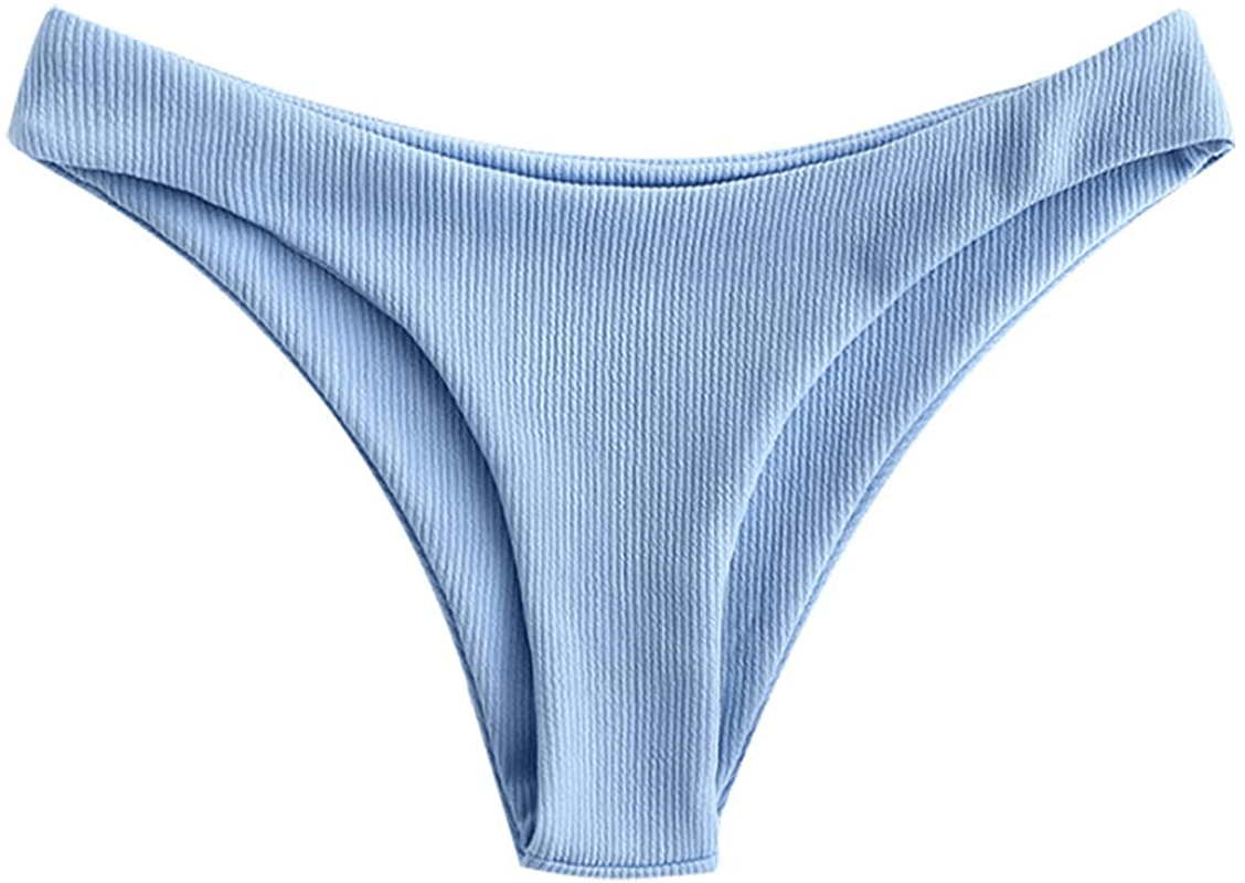 ZAFUL Women's V-Wire Padded Ribbed High Cut Cami Bikini Set Two Piece Swimsuit Apparel & Accessories > Clothing > Swimwear ZAFUL X-bottom Blue Medium 