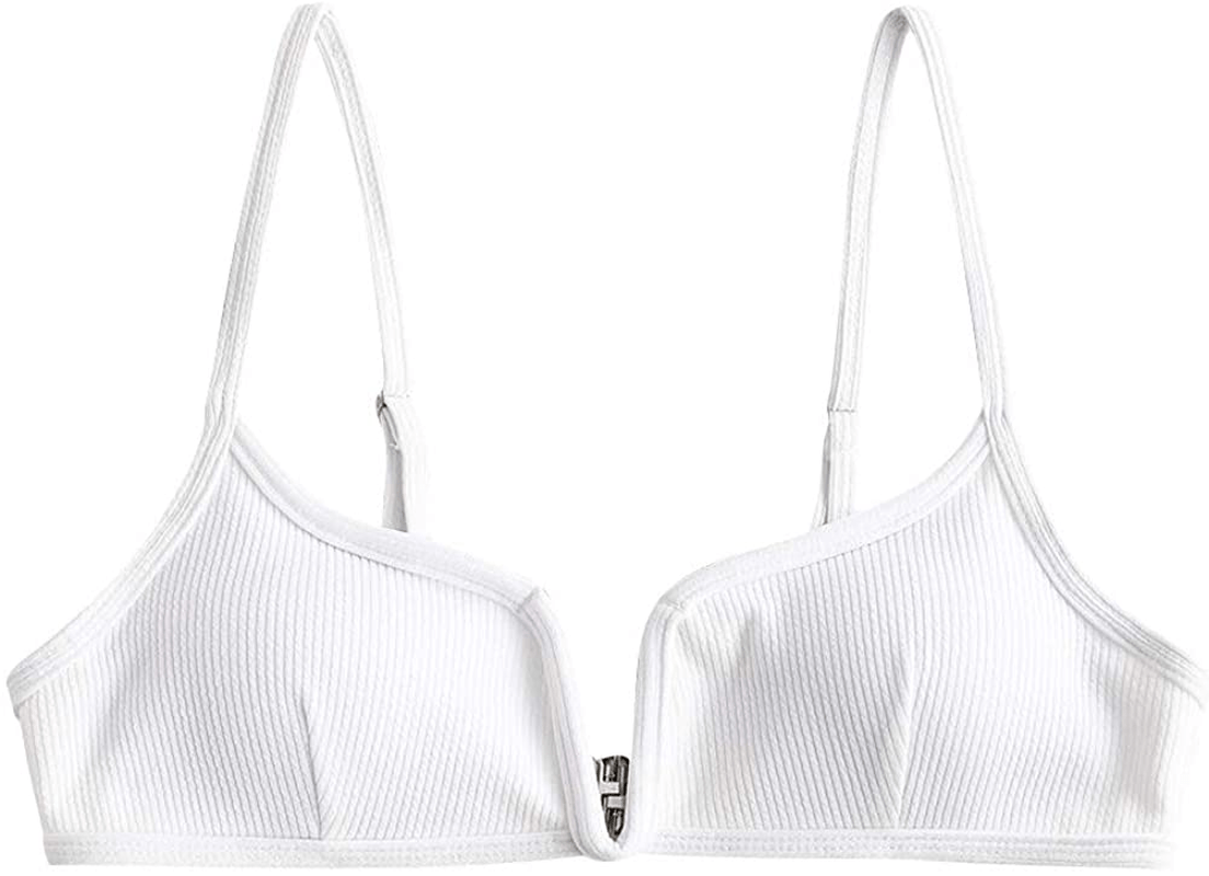 ZAFUL Women's V-Wire Padded Ribbed High Cut Cami Bikini Set Two Piece Swimsuit Apparel & Accessories > Clothing > Swimwear ZAFUL X-top White Small 