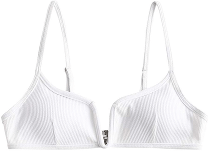 ZAFUL Women's V-Wire Padded Ribbed High Cut Cami Bikini Set Two Piece Swimsuit Apparel & Accessories > Clothing > Swimwear ZAFUL X-top White Small 