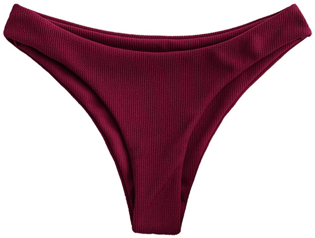 ZAFUL Women's V-Wire Padded Ribbed High Cut Cami Bikini Set Two Piece Swimsuit Apparel & Accessories > Clothing > Swimwear ZAFUL X-bottom Wine Small 