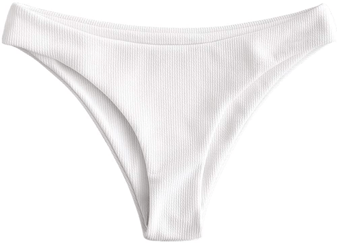 ZAFUL Women's V-Wire Padded Ribbed High Cut Cami Bikini Set Two Piece Swimsuit Apparel & Accessories > Clothing > Swimwear ZAFUL X-bottom White Small 