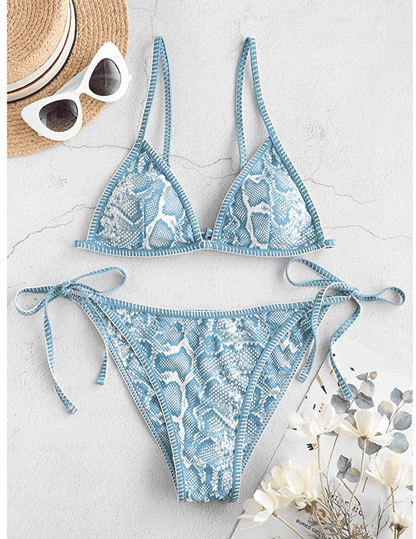 ZAFUL Women's Whip Stitch Textured String Triangle Bikini Set Two Piece Swimsuit Apparel & Accessories > Clothing > Swimwear ZAFUL   