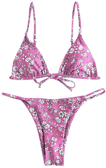 ZAFUL Women's Whip Stitch Textured String Triangle Bikini Set Two Piece Swimsuit Apparel & Accessories > Clothing > Swimwear ZAFUL Zm-multi Small 