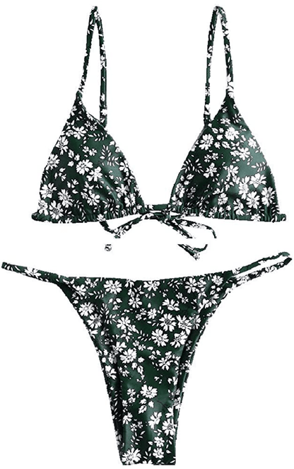 ZAFUL Women's Whip Stitch Textured String Triangle Bikini Set Two Piece Swimsuit Apparel & Accessories > Clothing > Swimwear ZAFUL Zm-green Large 