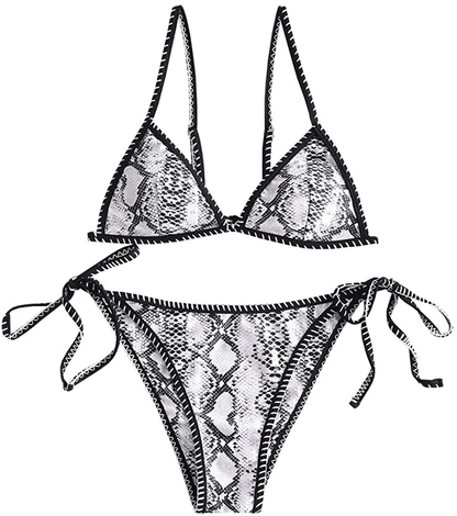 ZAFUL Women's Whip Stitch Textured String Triangle Bikini Set Two Piece Swimsuit Apparel & Accessories > Clothing > Swimwear ZAFUL Snakeskin 2 Large 