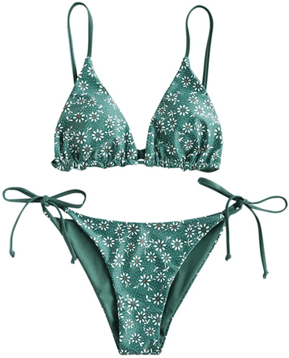 ZAFUL Women's Whip Stitch Textured String Triangle Bikini Set Two Piece Swimsuit Apparel & Accessories > Clothing > Swimwear ZAFUL B-greenish Blue Large 