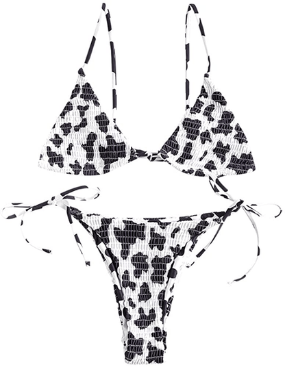 ZAFUL Women's Whip Stitch Textured String Triangle Bikini Set Two Piece Swimsuit Apparel & Accessories > Clothing > Swimwear ZAFUL F-black Small 