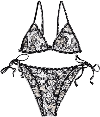 ZAFUL Women's Whip Stitch Textured String Triangle Bikini Set Two Piece Swimsuit Apparel & Accessories > Clothing > Swimwear ZAFUL Snakeskin Medium 