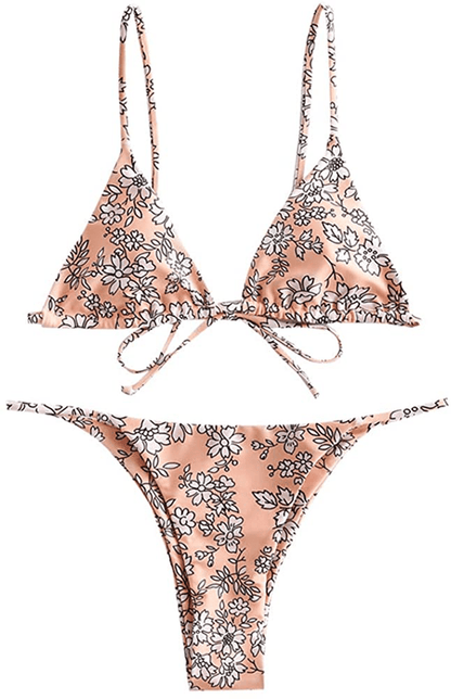 ZAFUL Women's Whip Stitch Textured String Triangle Bikini Set Two Piece Swimsuit Apparel & Accessories > Clothing > Swimwear ZAFUL Zm-pink Medium 