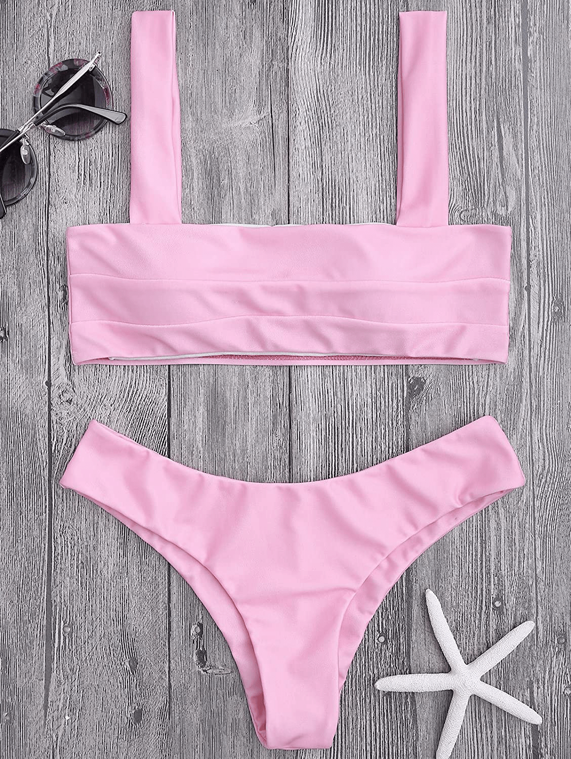 ZAFUL Women's Wide Straps Padded Bandeau Bikini Set Apparel & Accessories > Clothing > Swimwear ZAFUL   