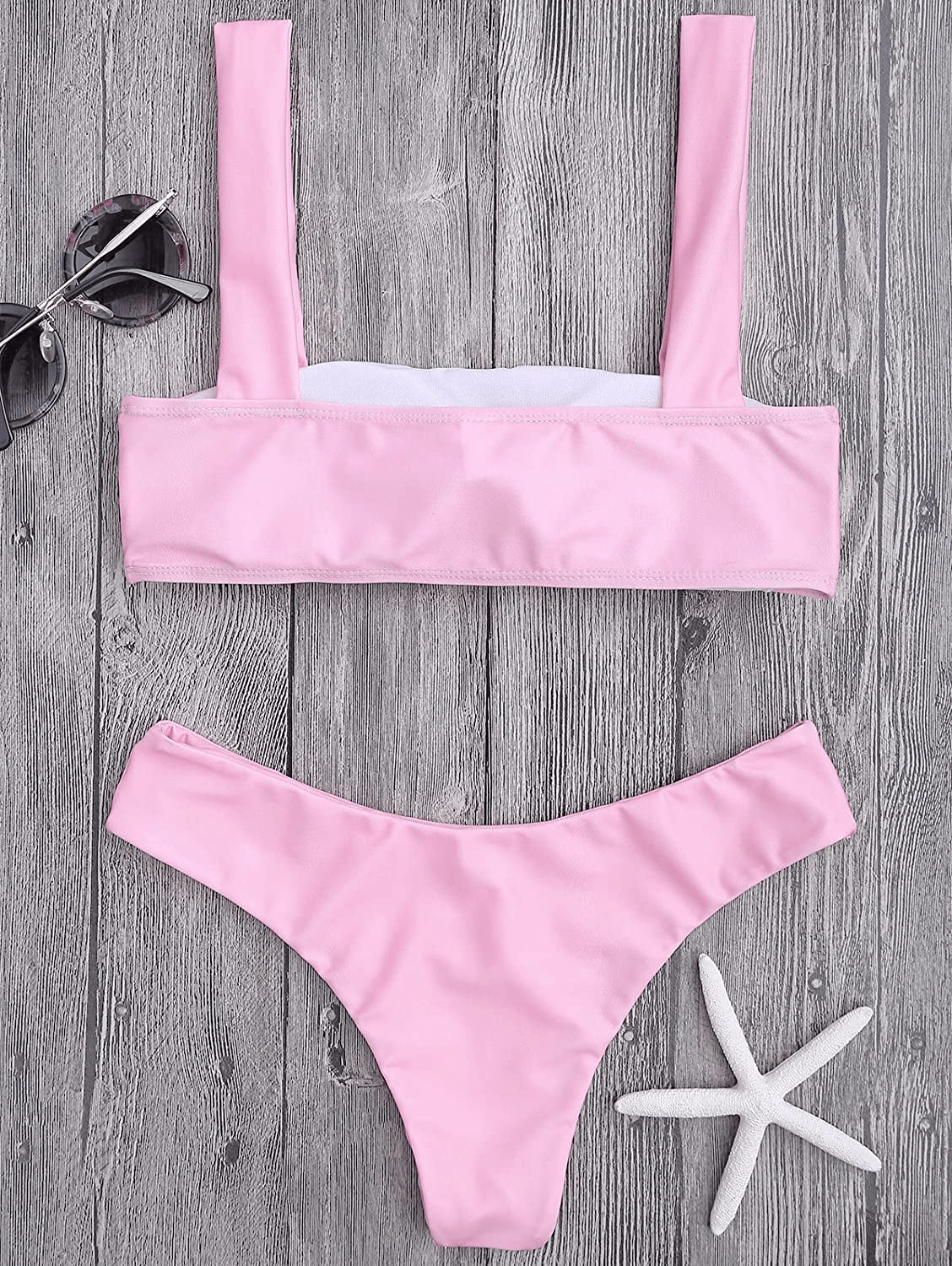 ZAFUL Women's Wide Straps Padded Bandeau Bikini Set Apparel & Accessories > Clothing > Swimwear ZAFUL   