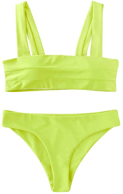 ZAFUL Women's Wide Straps Padded Bandeau Bikini Set Apparel & Accessories > Clothing > Swimwear ZAFUL Neon Yellow Medium 
