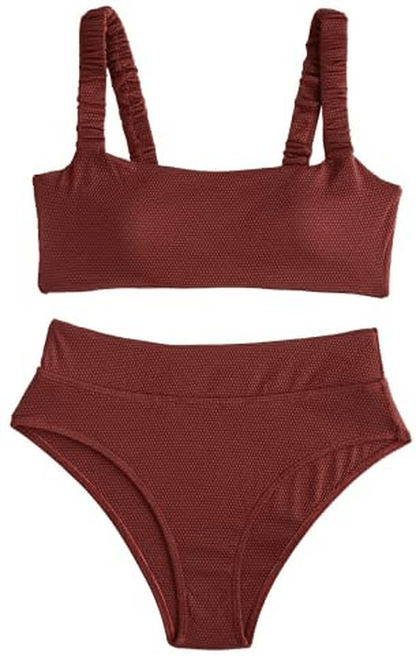 ZAFUL Women's Wide Straps Padded Bandeau Bikini Set Apparel & Accessories > Clothing > Swimwear ZAFUL Deep Coffee Small 