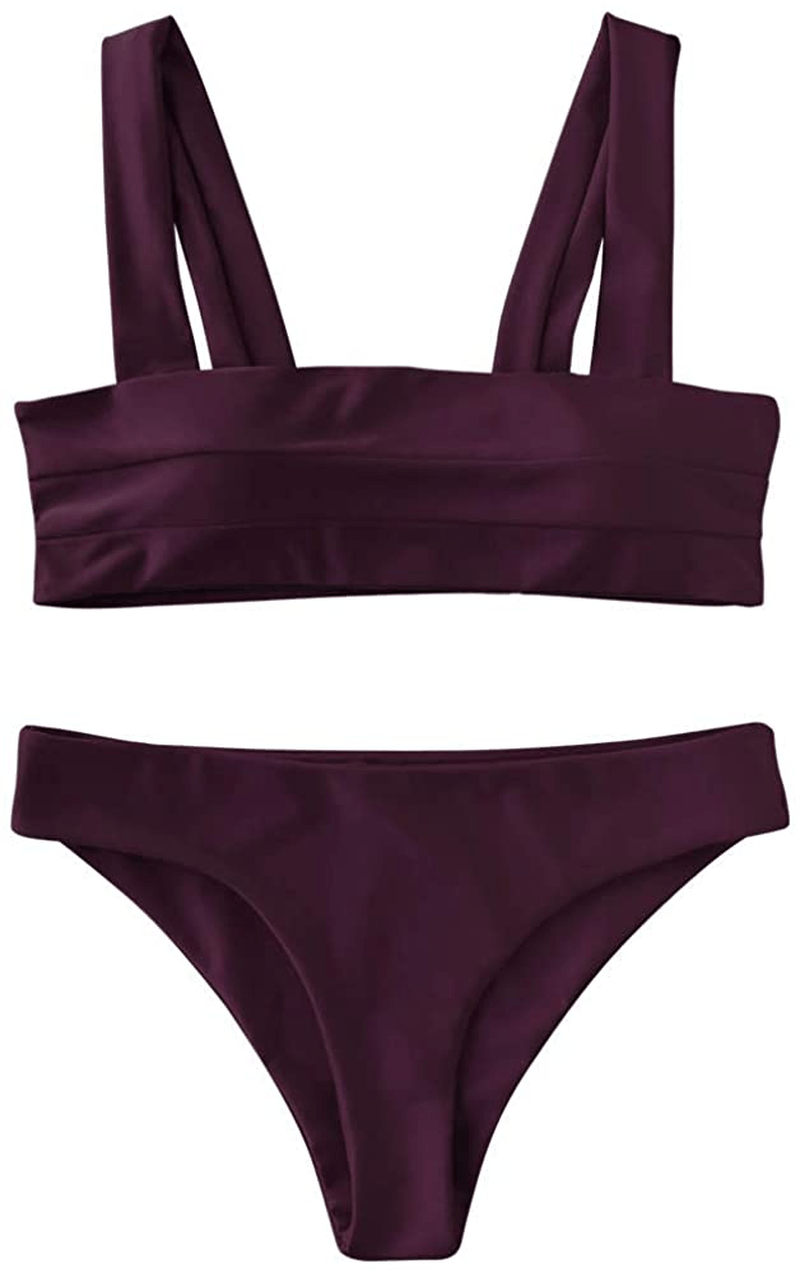 ZAFUL Women's Wide Straps Padded Bandeau Bikini Set Apparel & Accessories > Clothing > Swimwear ZAFUL Merlot Small 